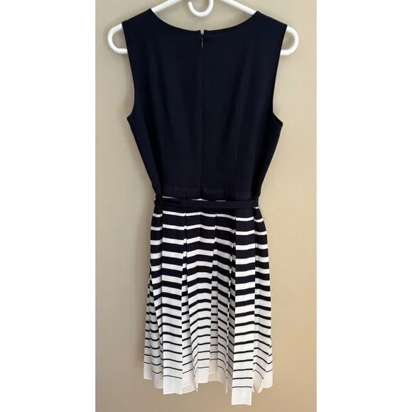 Talbots NWT Navy + White Striped Sleeveless Dress with Pleated Skirt Size 4 - Picture 8 of 13